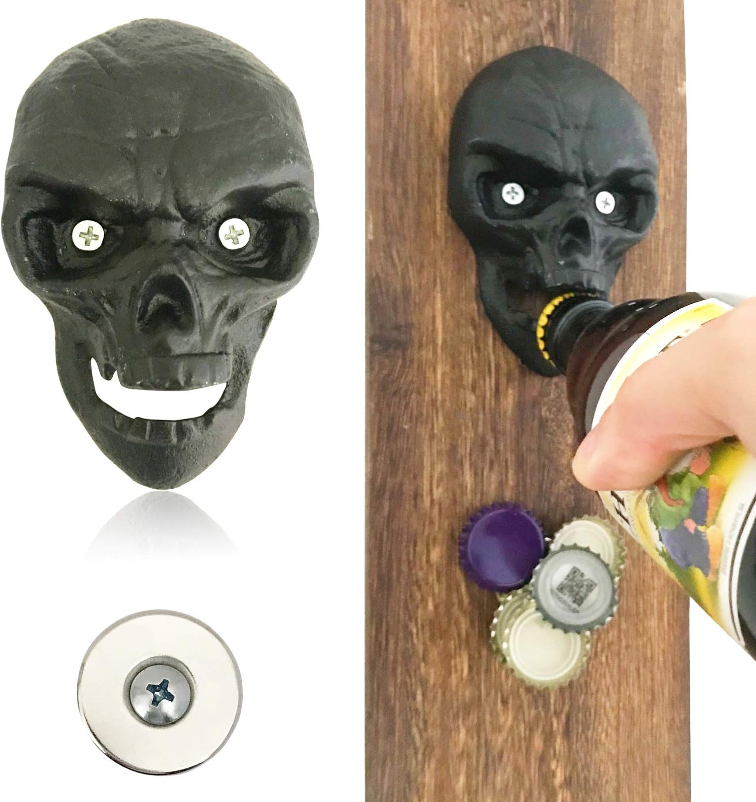 WODEGIFT Bottle Opener Wall Mounted Cast Iron With Magnetic Cap Catcher Bottle opener(black)