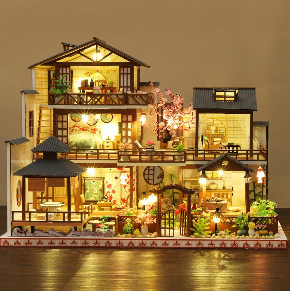 LANGWEI Kit Fai da Te per Casa in Miniatura, Villa per Bambole con Copertura Antipolvere E LED, Ottimo Regalo Creativo per Compleanno, Natale, Kit di Modellismo per Adulti E Bambini.