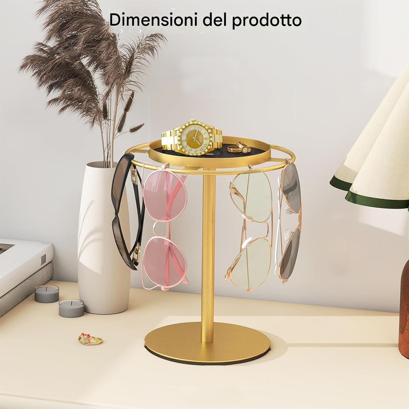 Generico Supporto Porta Occhiali Girevole a 360 Gradi - Organizer per da Sole in Acciaio Inossidabile con Vassoio | Espositore per Occhiali da Tavolo, Comodino, Decorazioni per la casa, Desktop
