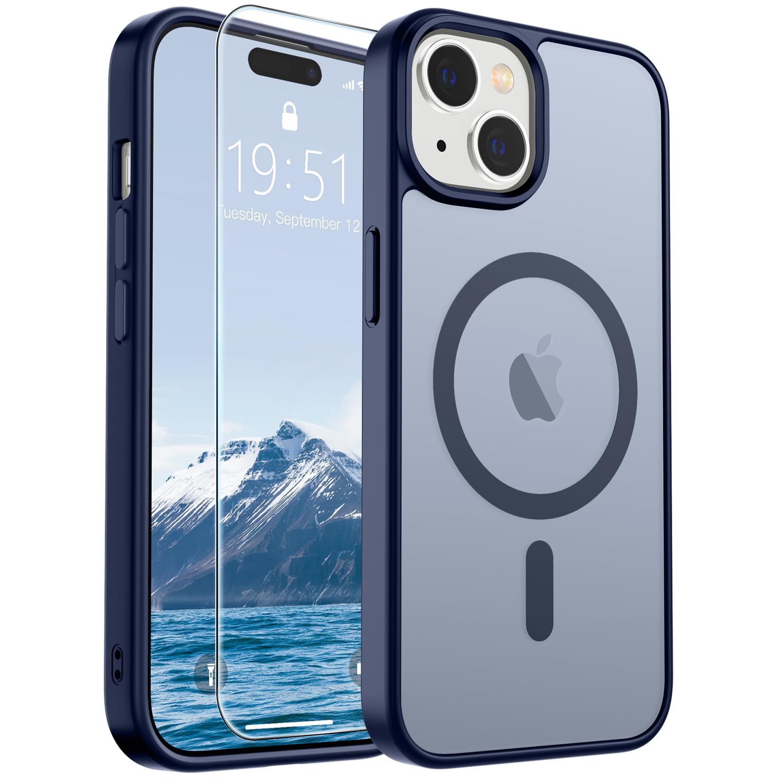 SUPFINE Magnetic for iPhone 15 Case Navy Blue | With Screen Protector, Translucent Matte, Compatible with MagSafe, Military Grade Drop Proof, Rugged Shockproof Protective