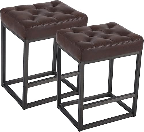 Nuestx - Juego de 2 taburetes de bar de altura de mostrador, taburetes industriales tapizados, taburete de bar de mediados de siglo, taburete de
