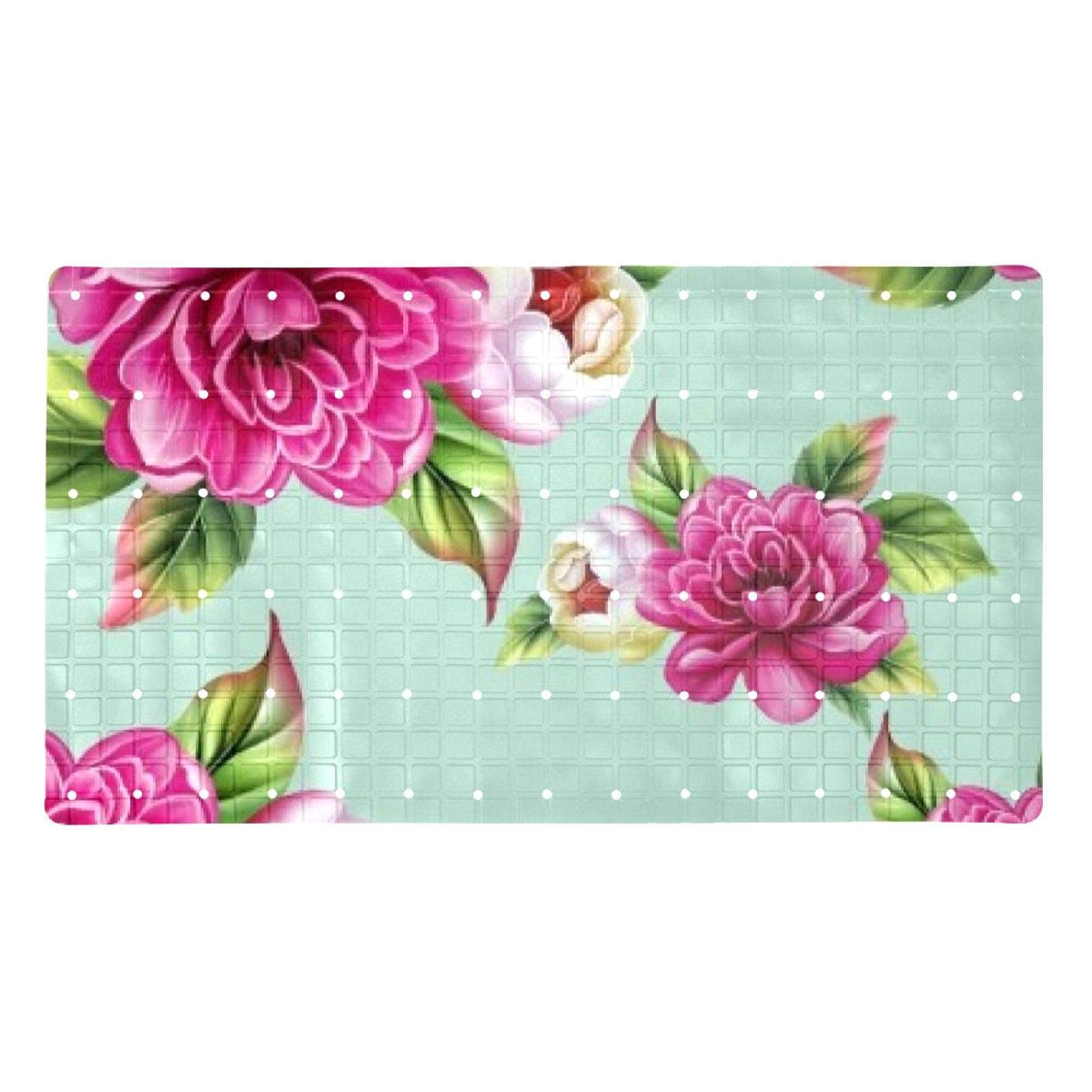 Alfombras de baño con ventosas y drenaje para un suelo seguro con diseño floral