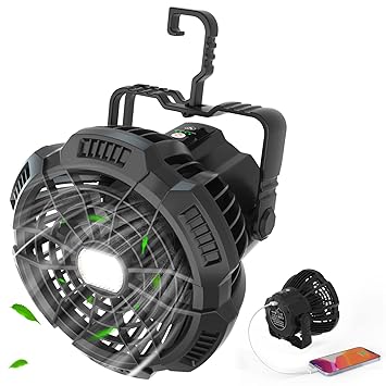 Camping Fan for Tents with Lantern, Portable Tent Fan Desk Fan Power Bank with Remote Control, 30 Hours Work-time USB Rechargeable Powerful Fan Light for Hiking, BBQ,Hunting, Hurricane