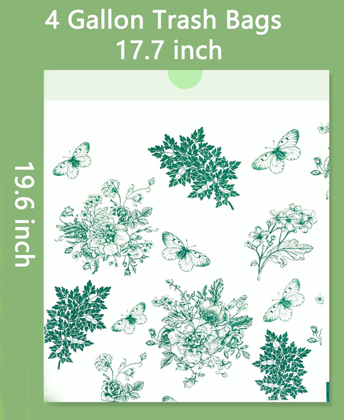 60pcs 4 Gallon Trash Bags Drawstring Tear-Free for Bathroom Office Home Bedroom Trash Can with Green Printed Garbage Basket Bags (Green 60pcs) image 3