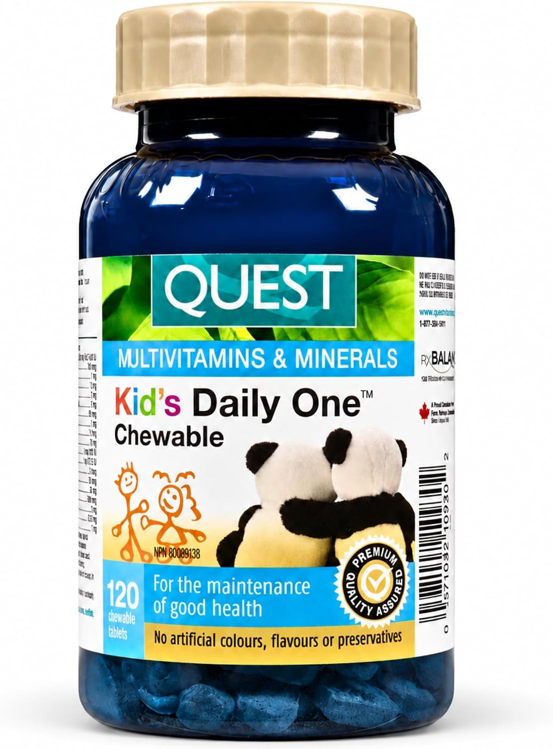 Quest Vitamins Kid’s Daily One Chewable Multivitamin for Children Ages 3–13 – Once-Daily Chewable Vitamin & Mineral Supplement for Growth, Bone & Immune Support – 120 Chewable Tablets