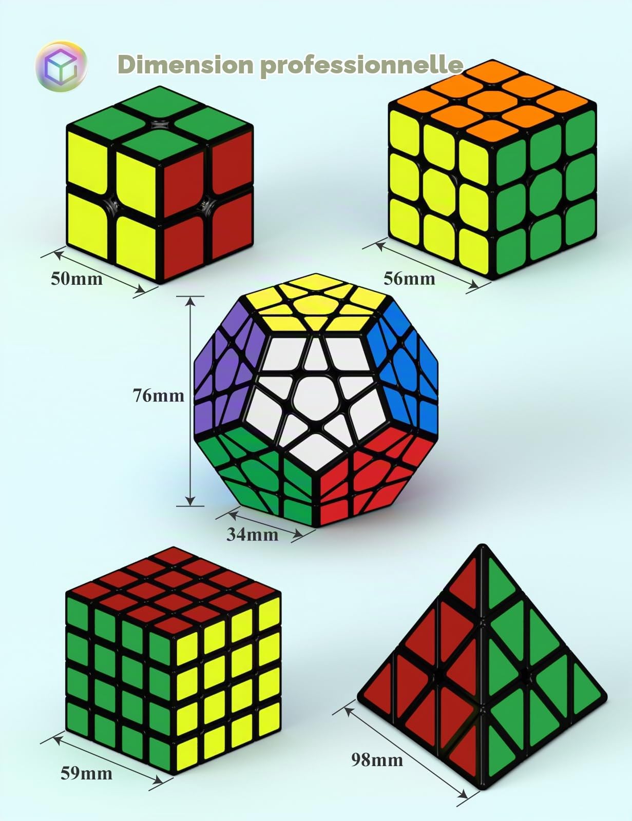 ROXENDA Speed Cube Set, Cube de Vitesse 2x2 3x3 4x4 Pyramide Dodécaèdre Cube - Collection Cube Magique Fast pour Enfants et Adultes [Autocollant]
