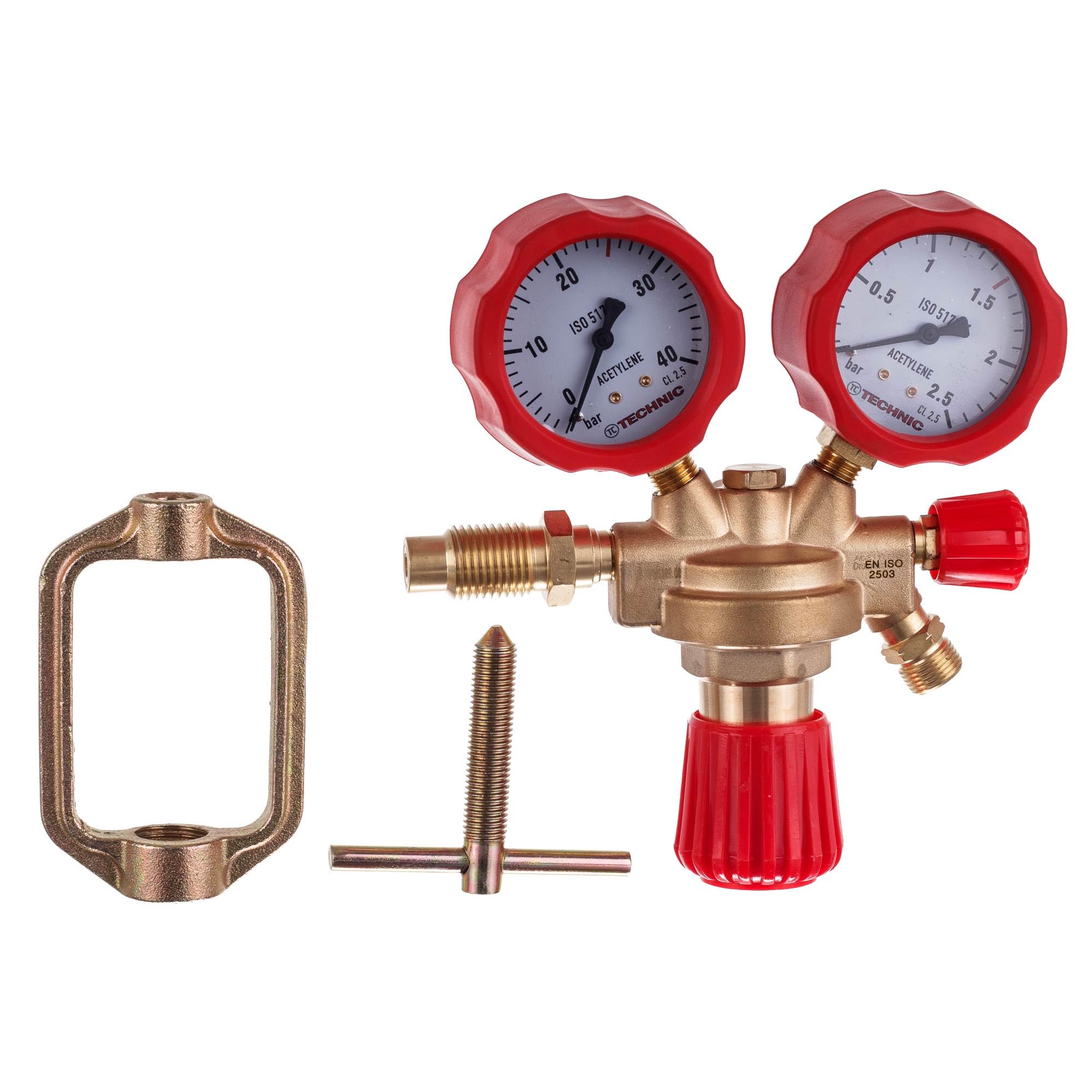 TC TECHNIC Acetylen Druckminderer – Gasregler mit Manometer, Messinggehäuse, Nenn-Eingangsdruck 0-25 bar, Durchflussrate: 5000 l/h