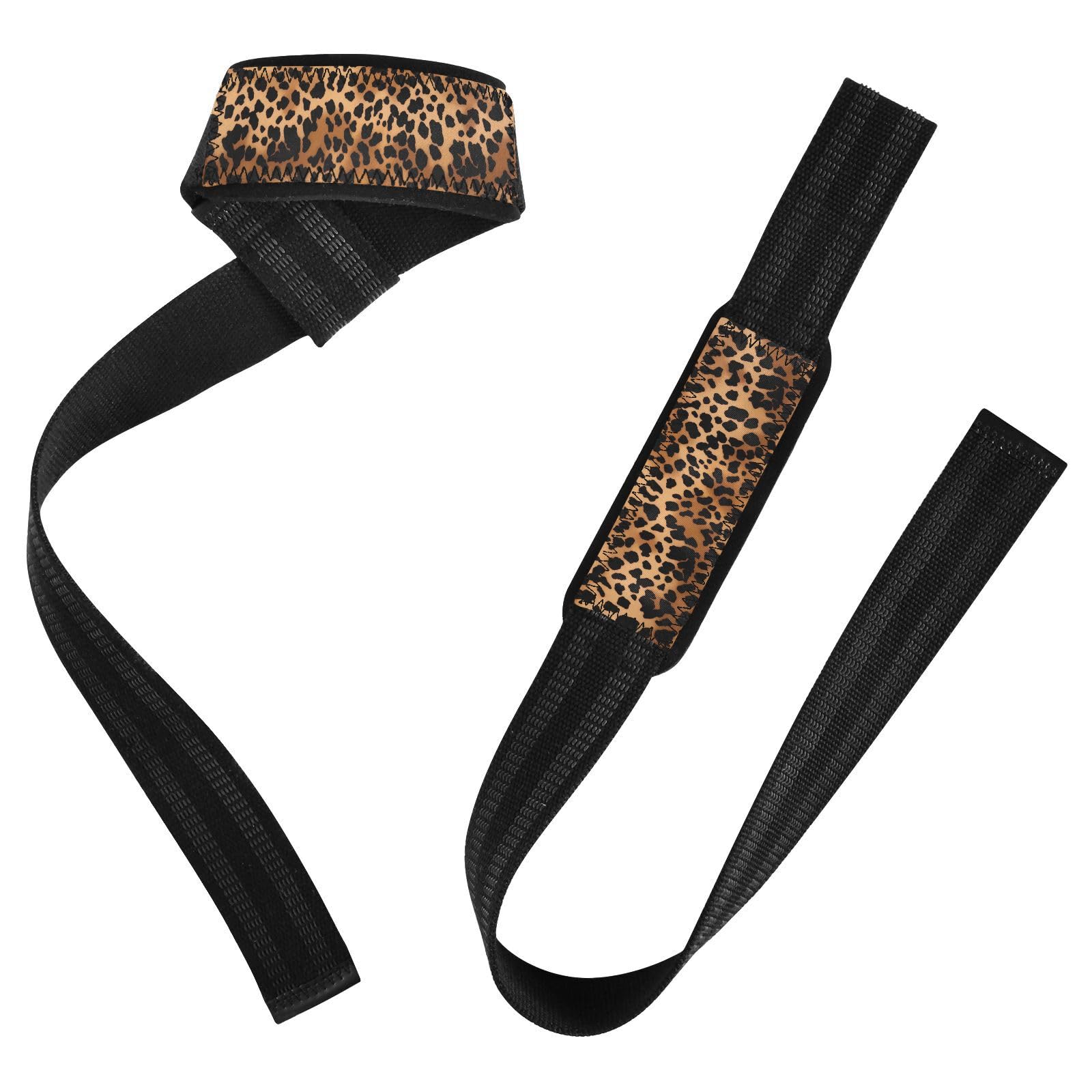 Nander Fashion Leopard Print Wrist Straps for Weightlifting,Lifting Straps with Neoprene Cushioned Wrist Padded and Anti-Skid Silicone for Strength Training,Bodybuilding,Deadlifting