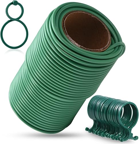 TELENT OUTDOORS Lazos suaves para plantas de 80 pies, lazos verdes para plantas, lazos para plantas para apoyo con 20 clips para plantas,