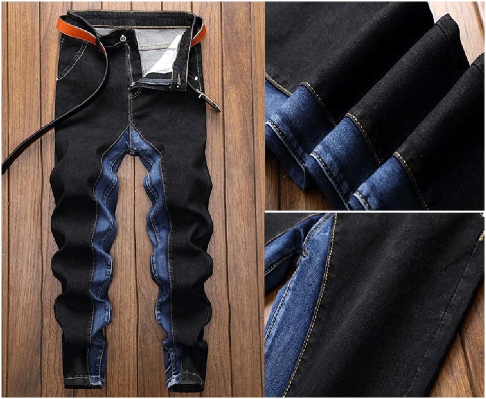 Men Jeans Homme Slim Denim Trousers Biker Male Straight Casual Streetwear Pants Patchwork