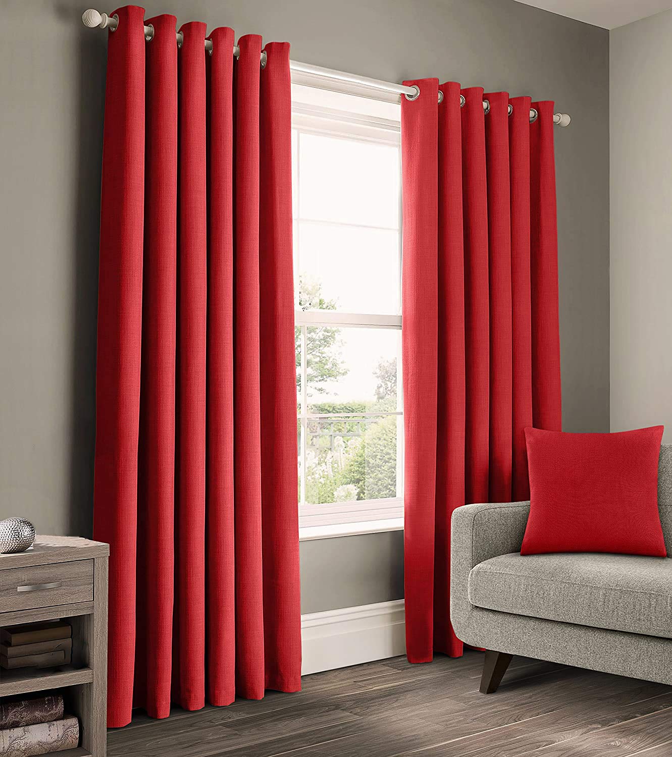 Casableu Long Luxurious Blackout Look Curtains Set of 2, Red Sunblock Design with Light Filtering and Grommet Eyelet for Bedroom Living Room Door Window - 5 Feet 50 inches Wide