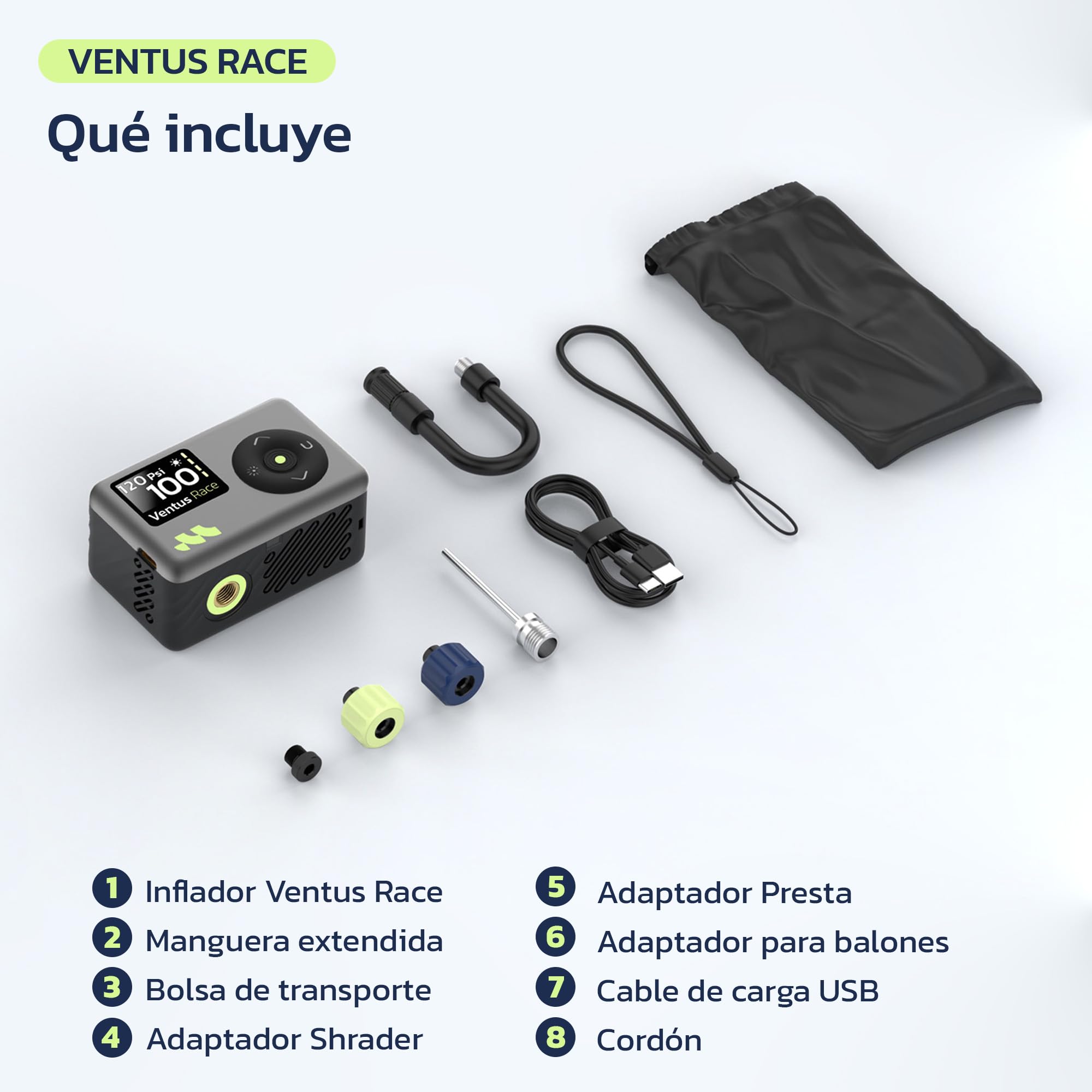 Woowind Inflador Bicicletas Inflador Electrico con Manómetro, Inflado Rápido 50s, 120 PSI, Mini Bomba de Aire Bicicleta, con válvulas Presta y Schrader para Todas Las Bicicleta