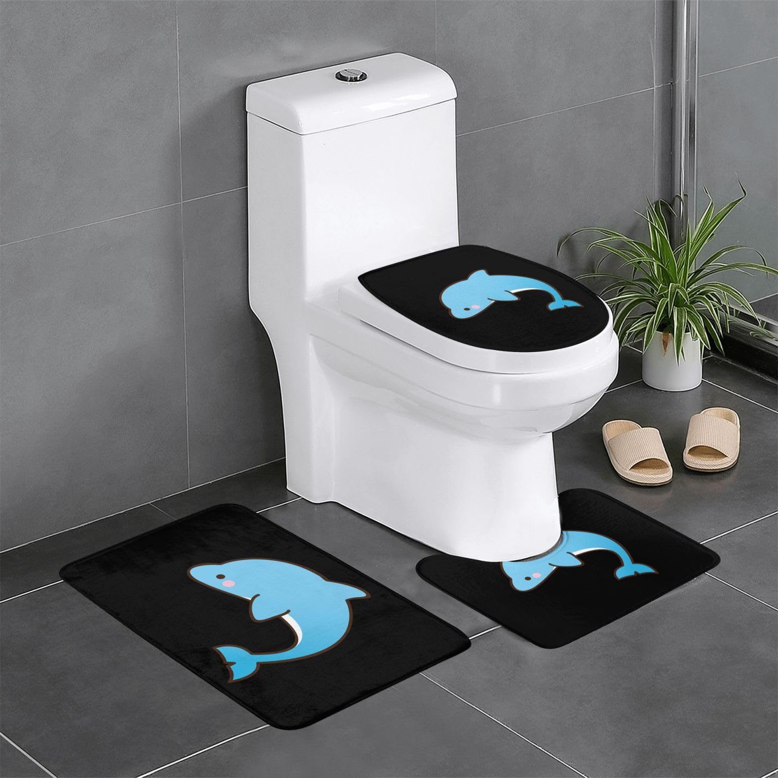 Amazon｜かわいい イルカ トイレマット 3点セット フタカバー 浴室足