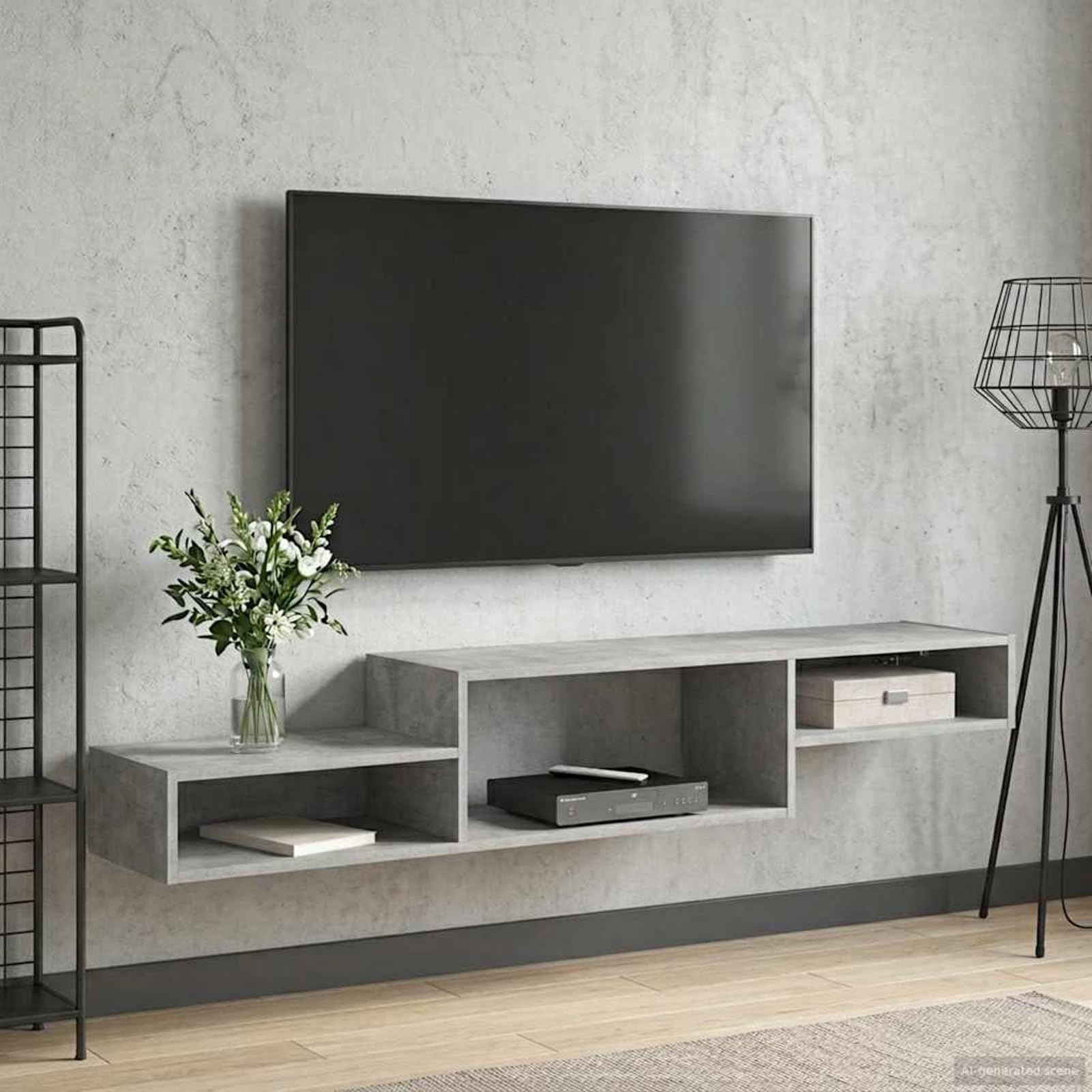 Gecheer Wandmontierter TV-Schrank Wandhalterung Betongrau, Fernsehschrank Fernsehtisch TV-Lowboard für Wohnzimmer Home-Cinema Gamerzimmer8005992