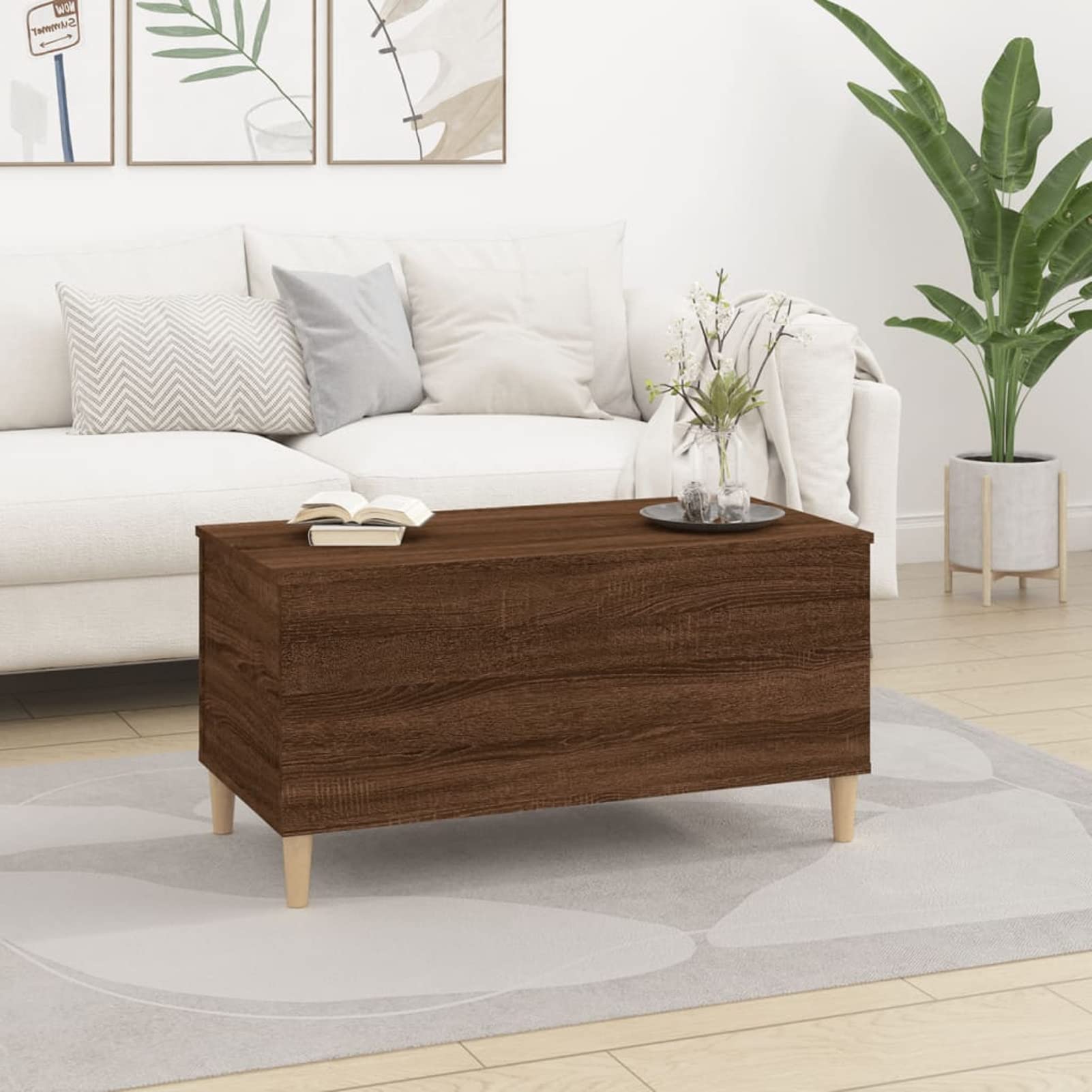 Homgoday Tavolino da caffè in rovere marrone, 90 x 44,5 x 45 cm, tavolino da caffè, tavolino da tè, per soggiorno, sala d'accoglienza degli ospiti, camera da letto e ufficio, mobili 983