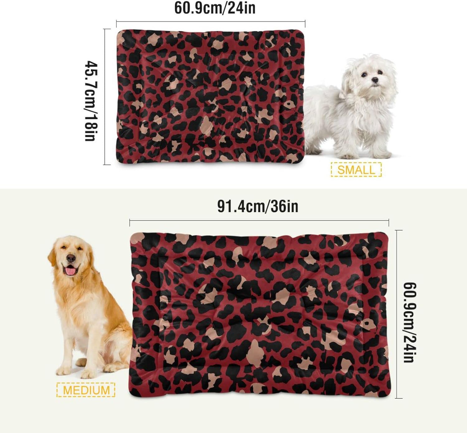 review Leopard Red Black Dog Bed Cat Bed Soft Washable Pet Crate Mat Non Slip Comfortable Crate Pet Puppy Bed Mat for Large Medium Small Dogs Cat, 24 x 36 Inch
