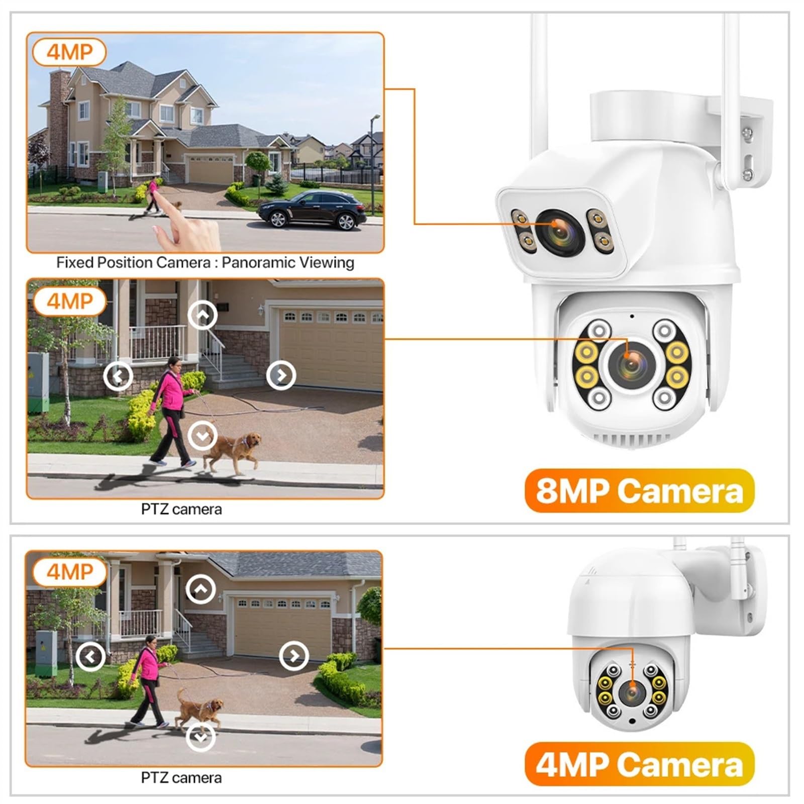 Kamera bezpieczeństwa, Kamera IP 4K 8MP podwójny obiektyw ekran kamera PTZ zewnętrzna 4MP AI automatyczne śledzenie bezpieczeństwa P2P nadzór wideo(4MP Add 32G)