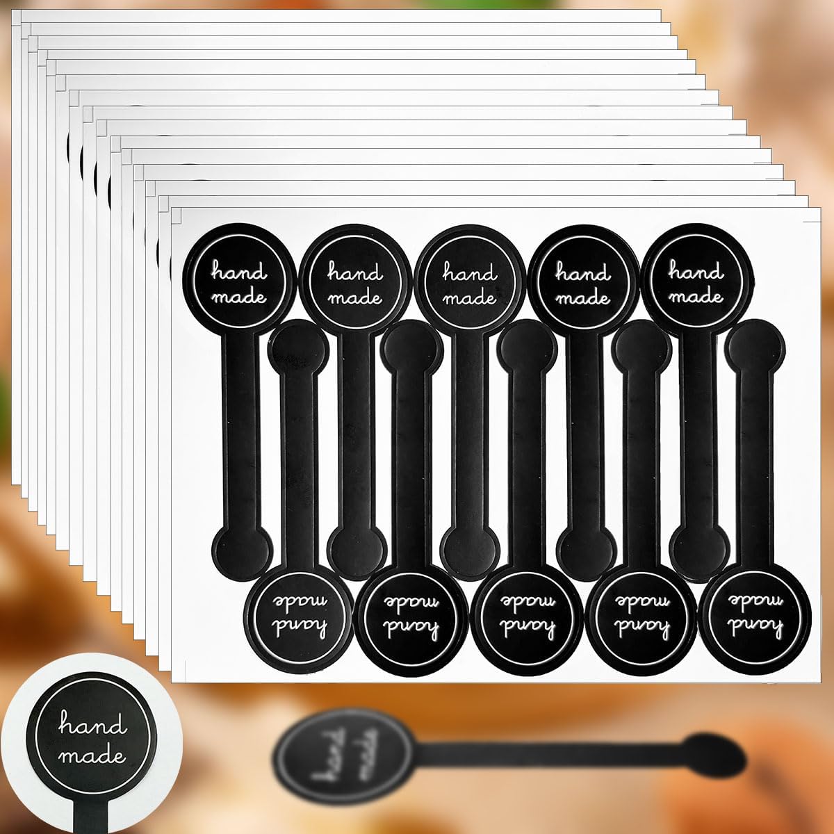 Handmade Food Baking Label Stickers,300pcs Handmade Food Long Baking Seal Labels,Retail Package Black Bakery Sticker Sealing Labels Tamper-Proof Sticker for Lollipop Candy Bread image 4