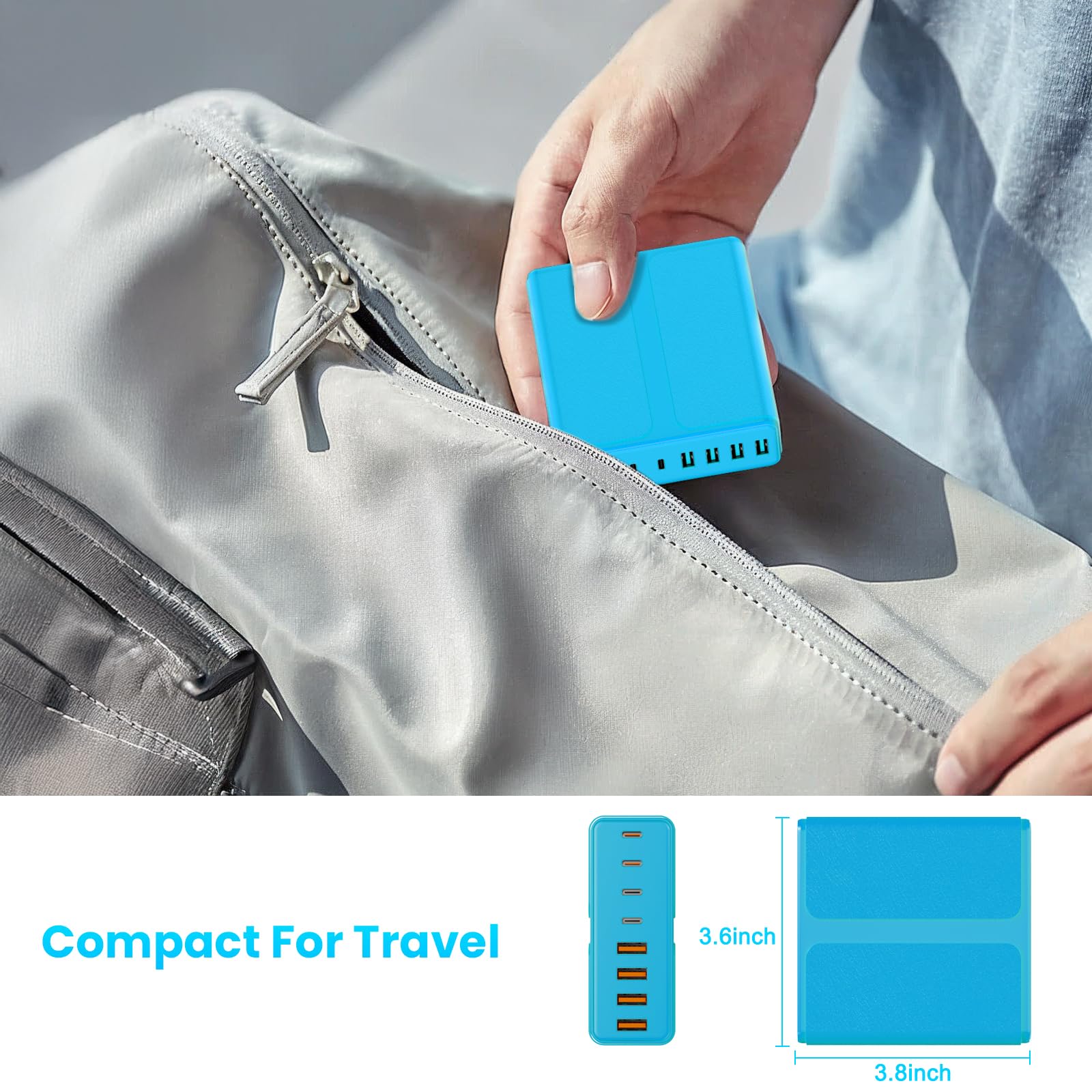 Bloque de carga USB C de 320 W, estación de carga USB C de 8 puertos PD 65 W para PC, adaptador de cargador rápido para MacBookPro/Air, DELL, iPad, estación de carga portátil para iPhone