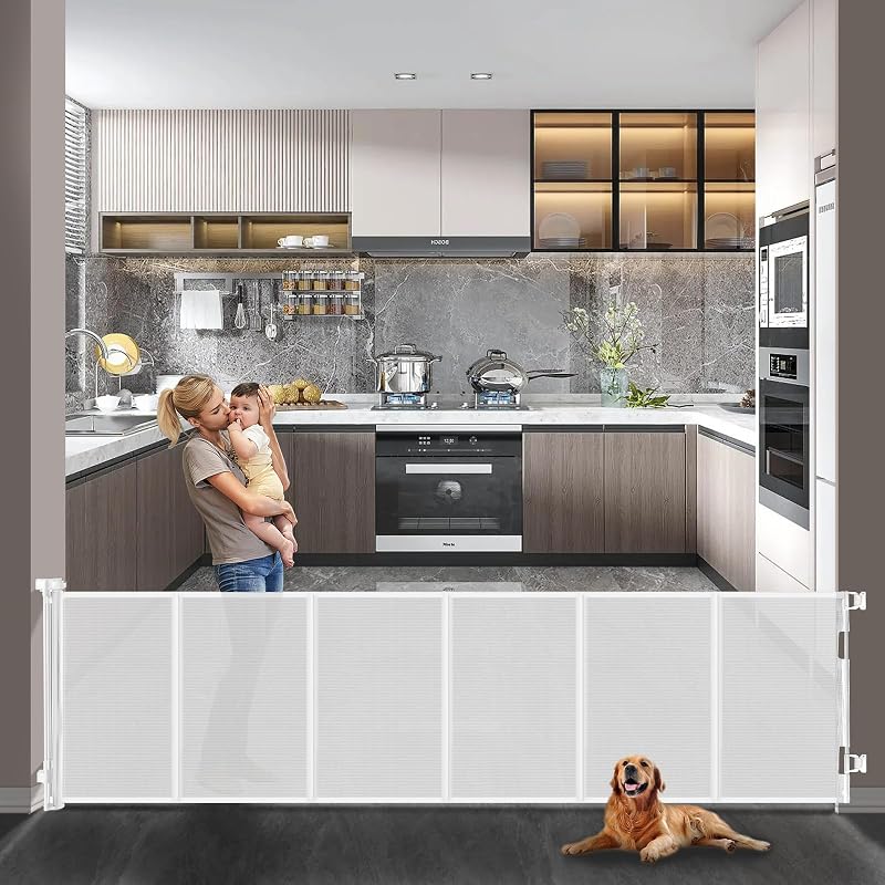 Portão Retrátil para Pets Veraste Reforçado, 381 cm de Largura e 84 cm de Altura, Branco