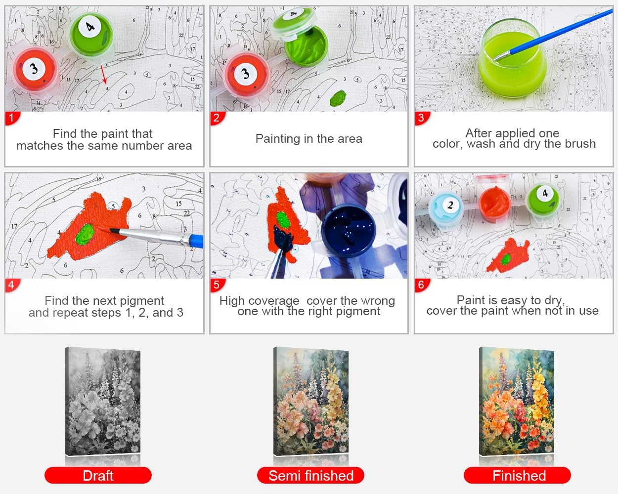 Colorful Flower Paint by Number Flower Garden DIY Paint by Numbers for Adults Beginner Drawing with Brushes Living Room Bedroom Decor Gifts for Home Decorations 16x20 Inch with Frame