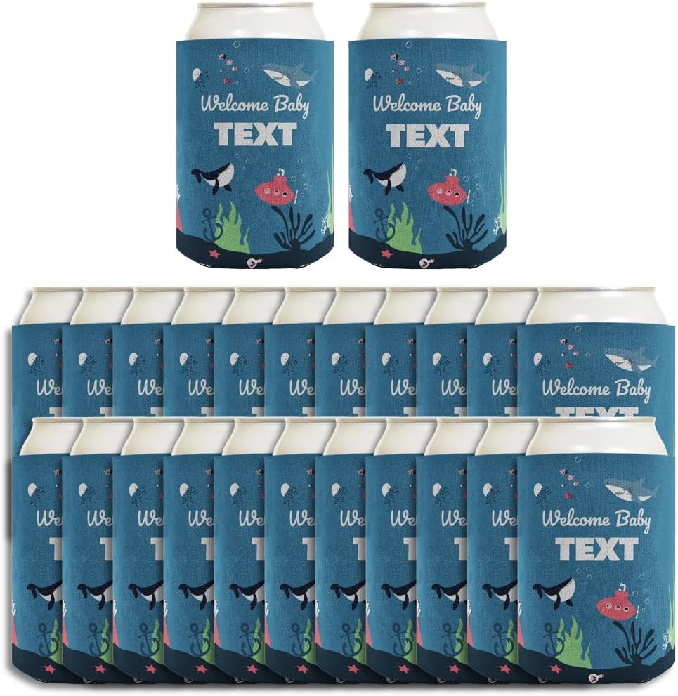 Baby Announcement Decor Welcome Baby With Custom Text Ocean Friends 24-Pack Personalized Can Drink Thermocoolers Party Pack