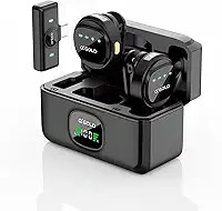 Microfone Lapela Duplo Sem fio A gold – Redução de Ruído, Case Carregador, Tipo C compatível com Android/Iphone 15/16/17, kit com 2 microfones, com display