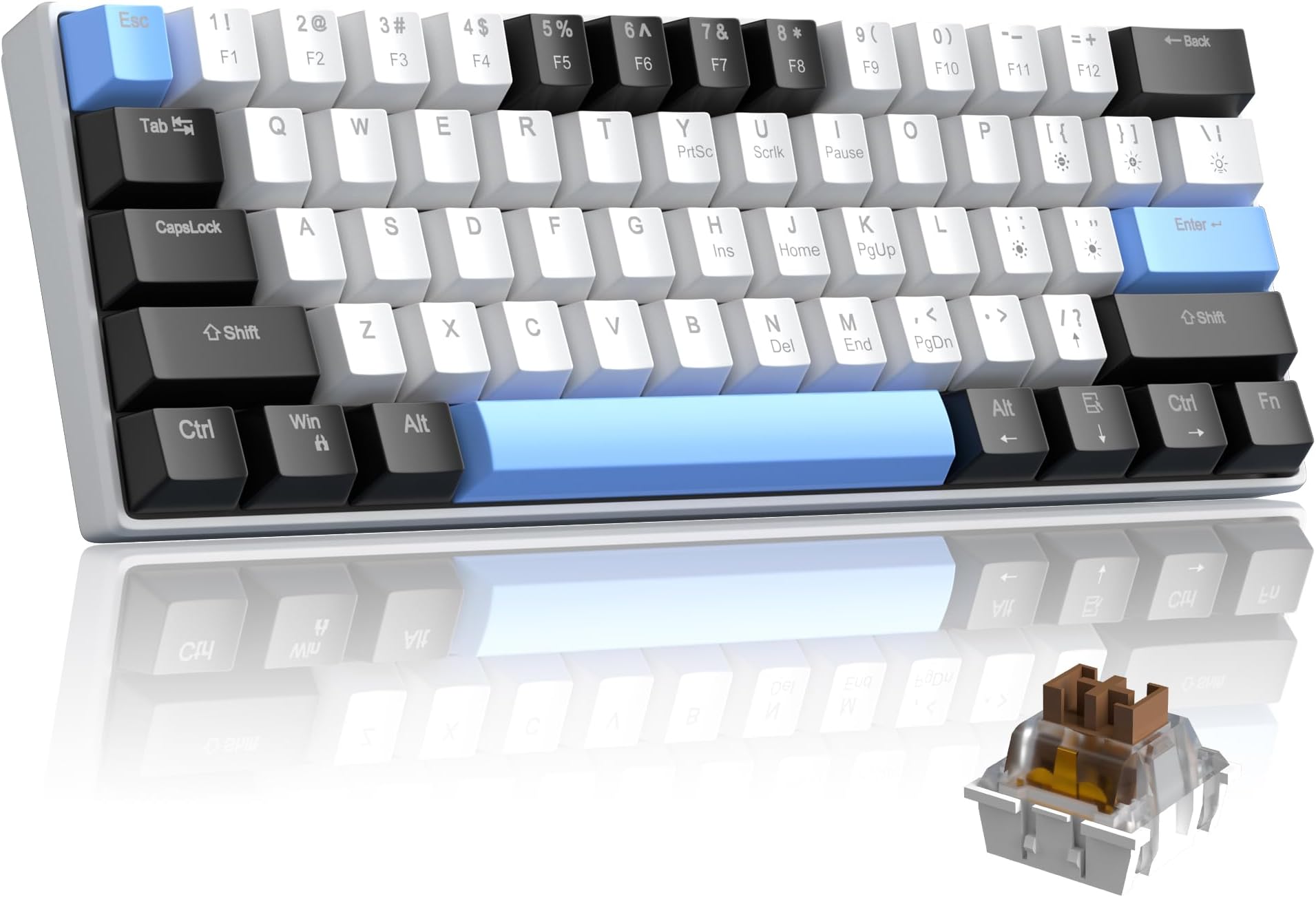 Camiysn 60% Mechanical Gaming Keyboard,Mixed Color Keycaps Gaming Keyboard with Brown Switches, Detachable Type-C Cable Mini Keyboard with Blue LED Light for PC/Laptop