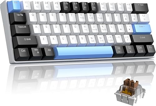 Camiysn Teclado mecánico 60% para juegos, teclas de colores mixtos, teclado para juegos con interruptores marrones, cable tipo C desmontable mini