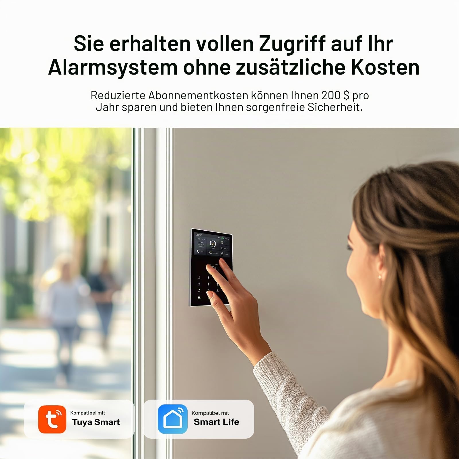 GSM + WLAN Alarmanlage Haus, Smart Komplettsysteme mit APP, 120dB Sirene, 21 Stück: Tür- und Fenstersensoren, Bewegungsmeldern, Fernbedienung, Funktioniert mit Alexa