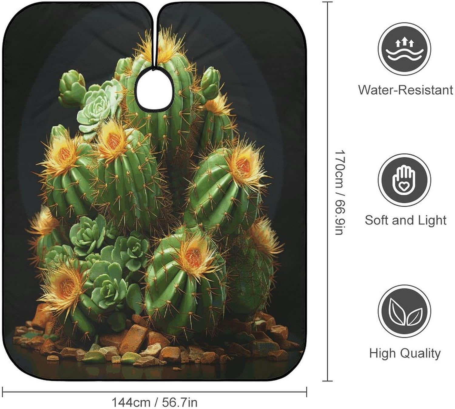 Cacti And Succulents Apron for Women Men,Barber Cape with Adjustable Snap Closure,Hair Cutting Cape,66.9 X 56.7 Inches for Hair Dye, Comb-out, Styling, Shampoo