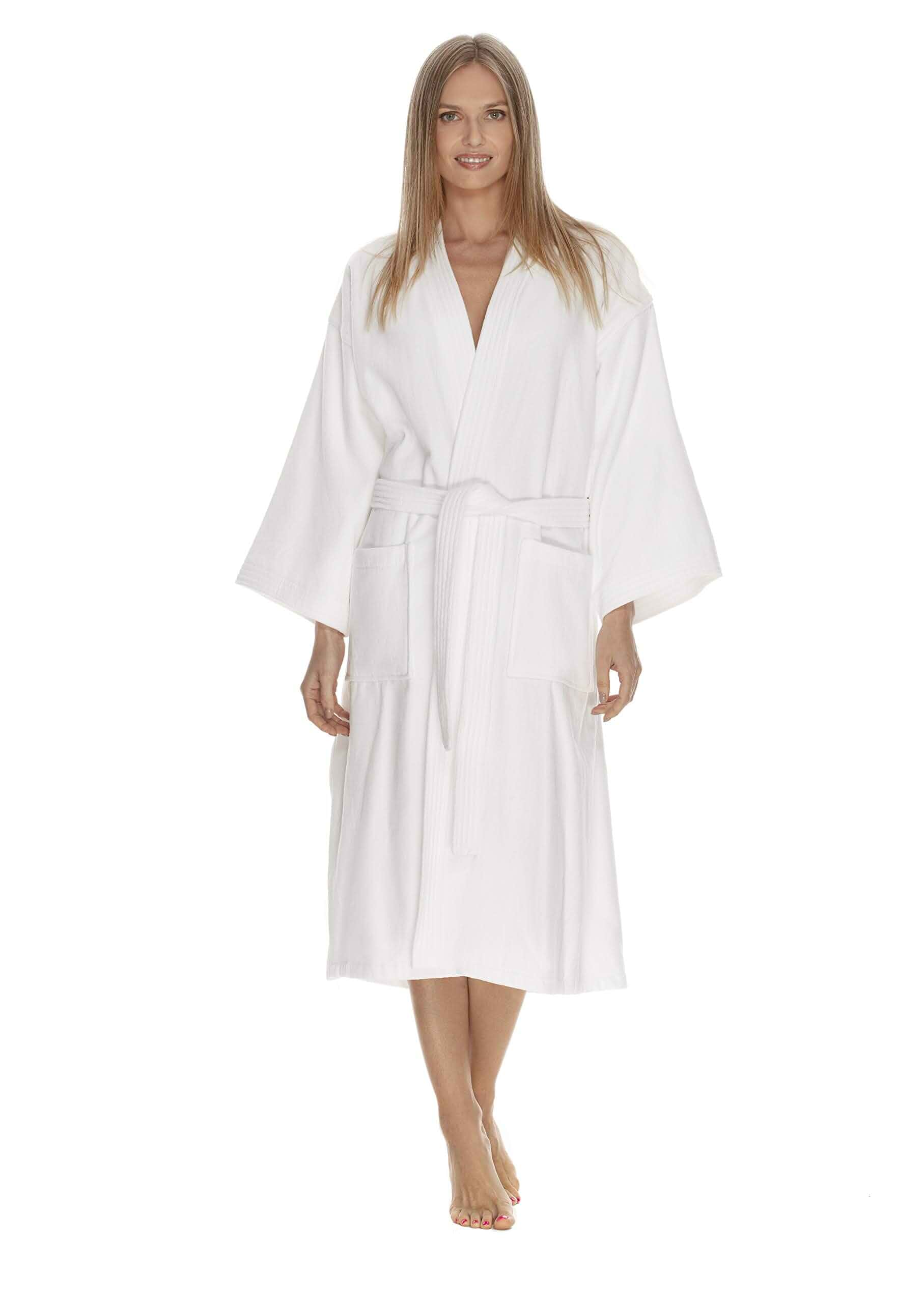 Womens Terry Cloth Bathrobe by Boca Terry, 100% Cotton White Hotel Spa Robe Soft, absorbent towel robe with 100% cotton terry construction