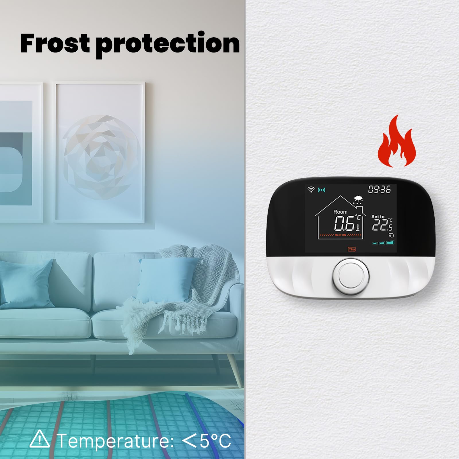 Cronotermostato WiFi + RF433, Wireless Senza Filo, Per Caldaia a Gas e Riscaldamento Pavimento Con Acqua, Unità Ambiente a Batteria + Ricevitore 220V 5A, Programmazione Settimanale, APP TUYA