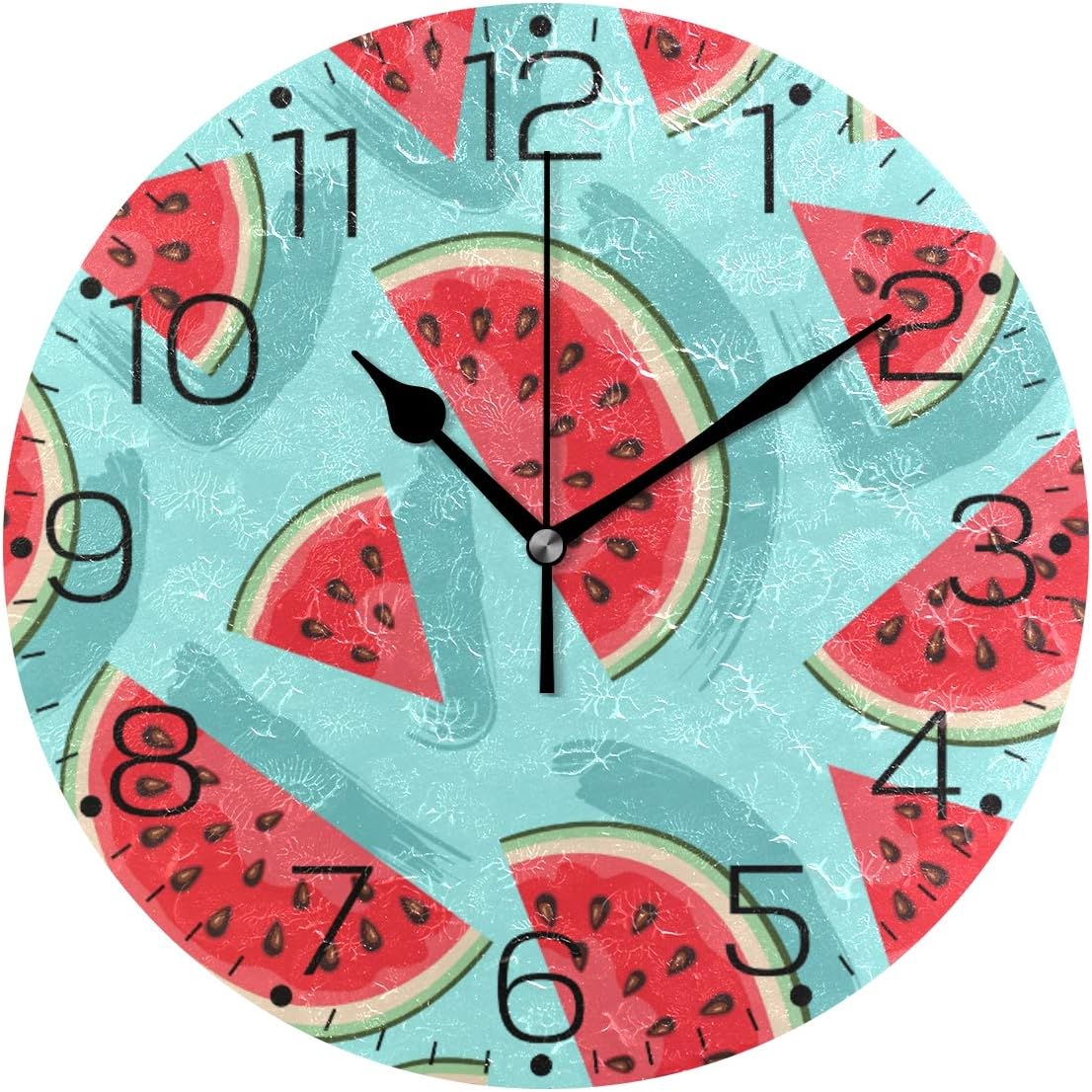 ZZAEO Watermelon Fruit Blue Wall Clock Fashion Frameless