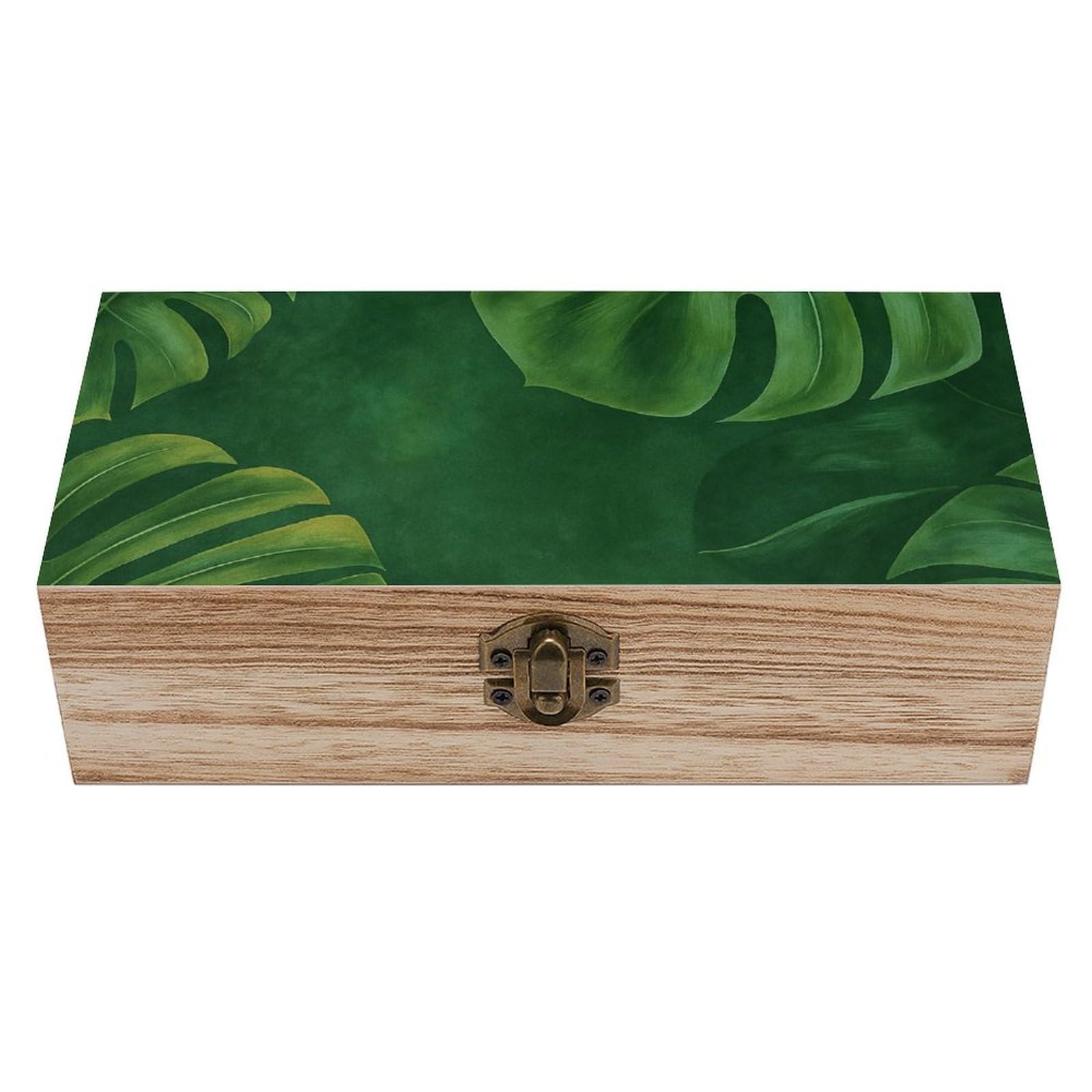 SMAZDFXX Tropical Monstera Leaves Wooden Storage Box Multipurpose Decorative Box for Jewelry Photo Home Decor