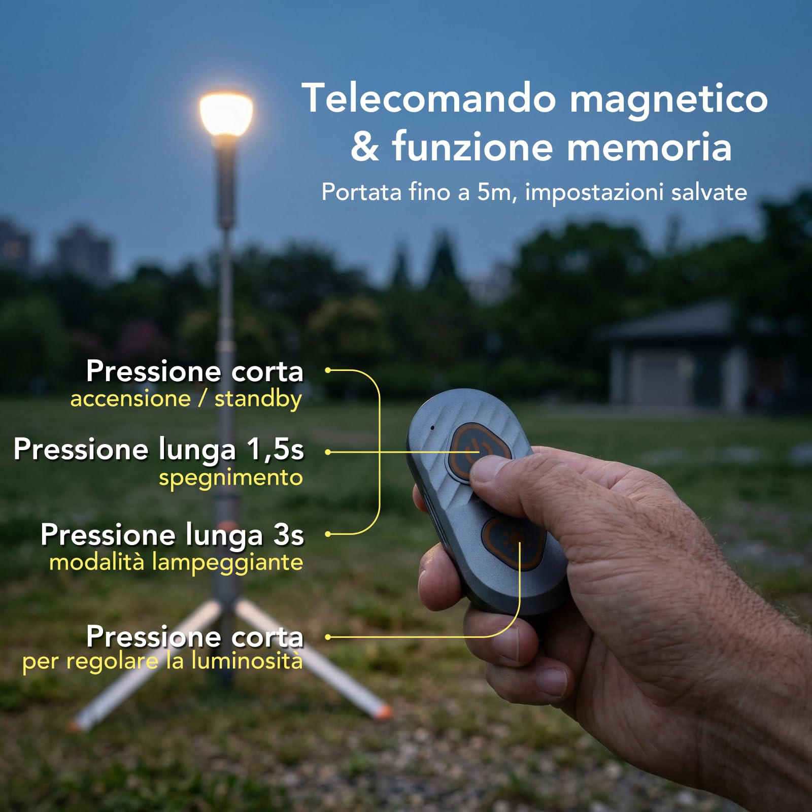 Tomshine Lampada da Campeggio Telescopica 800LM Luce Esterna IP65 Treppiede | Asta Flessibile 47-192 cm, Batteria USB-C 20h, Base Magnetica, Telecomando, Gancio, 3 Modalità Luce per Tenda ed Emergenza