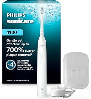 Philips Sonicare 4100 Rechargeable Electric Toothbrush, Advanced Plaque Removal, Pressure Sensor, Includes Brush Head Case, White BD5002AZ