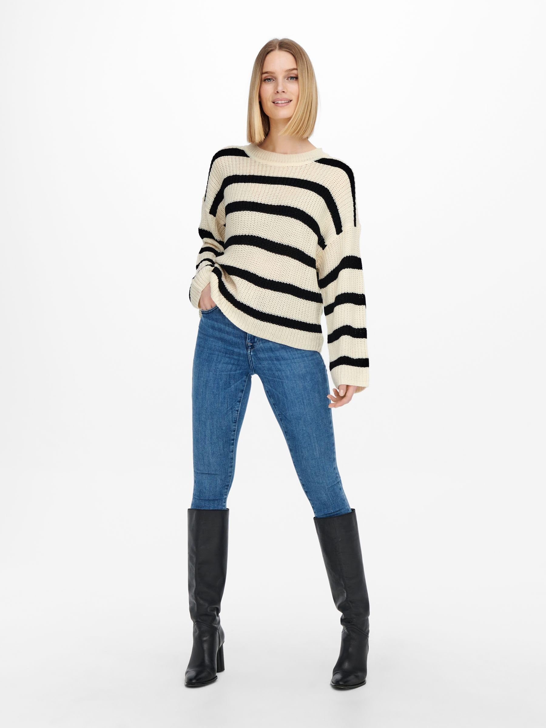 JDY Justy L/S Stripe Pullover Knt Noos Maglione Lavorato a Maglia Donna (Pacco da 1)