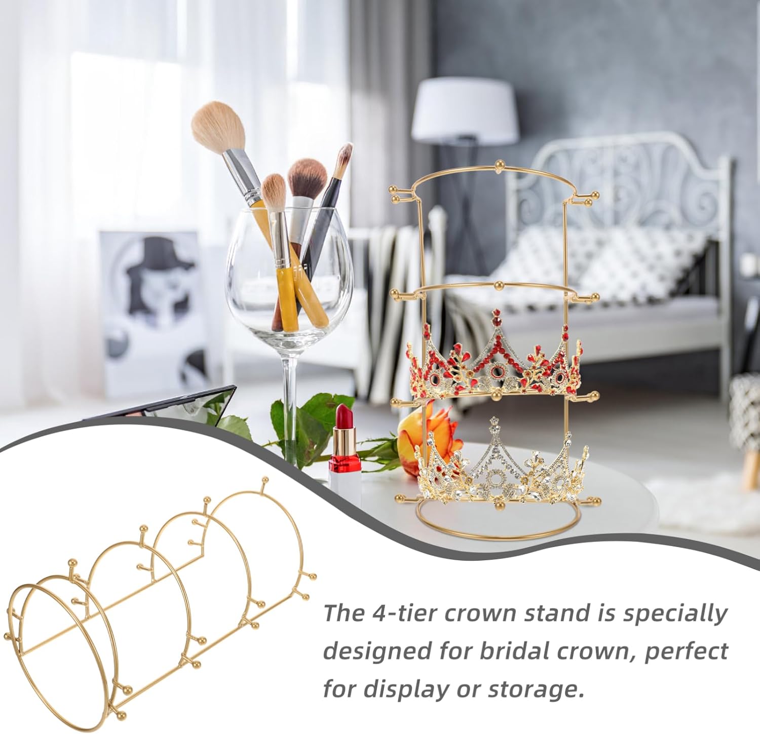 SHERCHPRY 2pcs 4-tier Bridal Crown Stand Display Rack for Jewelry Headband Holder Wedding Hair Accessories