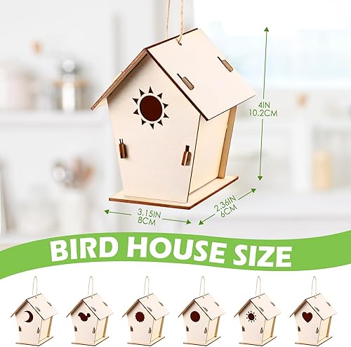 Miniatura 2 de Kigley 84 casas de madera para pájaros con 8 estilos, kit de casa para pájaros, kit de casa para pájaros de bricolaje incluye 72 piezas de madera