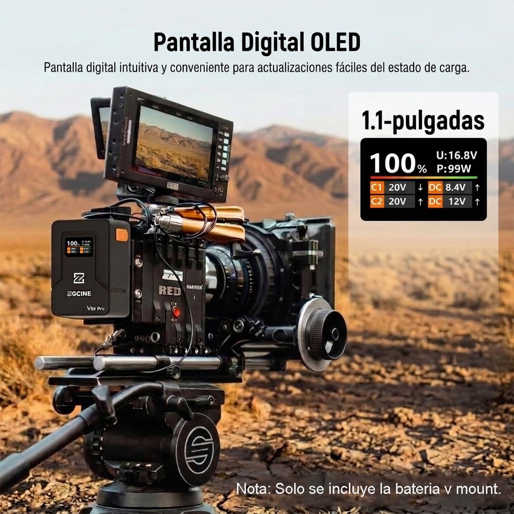 ZGCINE V Mount Battery V99 Pro, 94.72Wh 6400mAh Bateria V-Mount, PD 100W Carga Completa en 1.5H, Pantalla OLED con 2 USB-C/D-Tap/2 DC/BP Ports para Cámara, Videocámara, Monitor, Portátiles, Luz