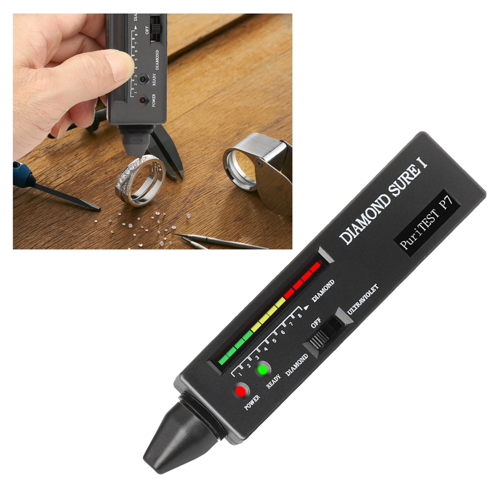 Portable Electronic Diamond Tester Pen with UV Light, High Accuracy Professional Real Diamond Selector Hardness Gem Test Tool for Jewelry Stones, Novice Expert