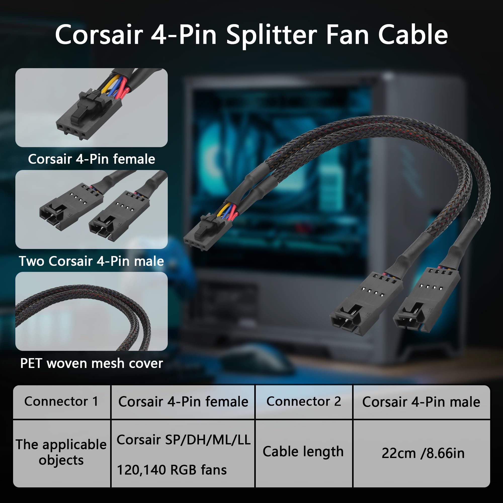 GINTOOYUN 2 cables divisores de 4 pines para ventiladores SP/HD/ML/LL/QL120, 140 RGB, etc