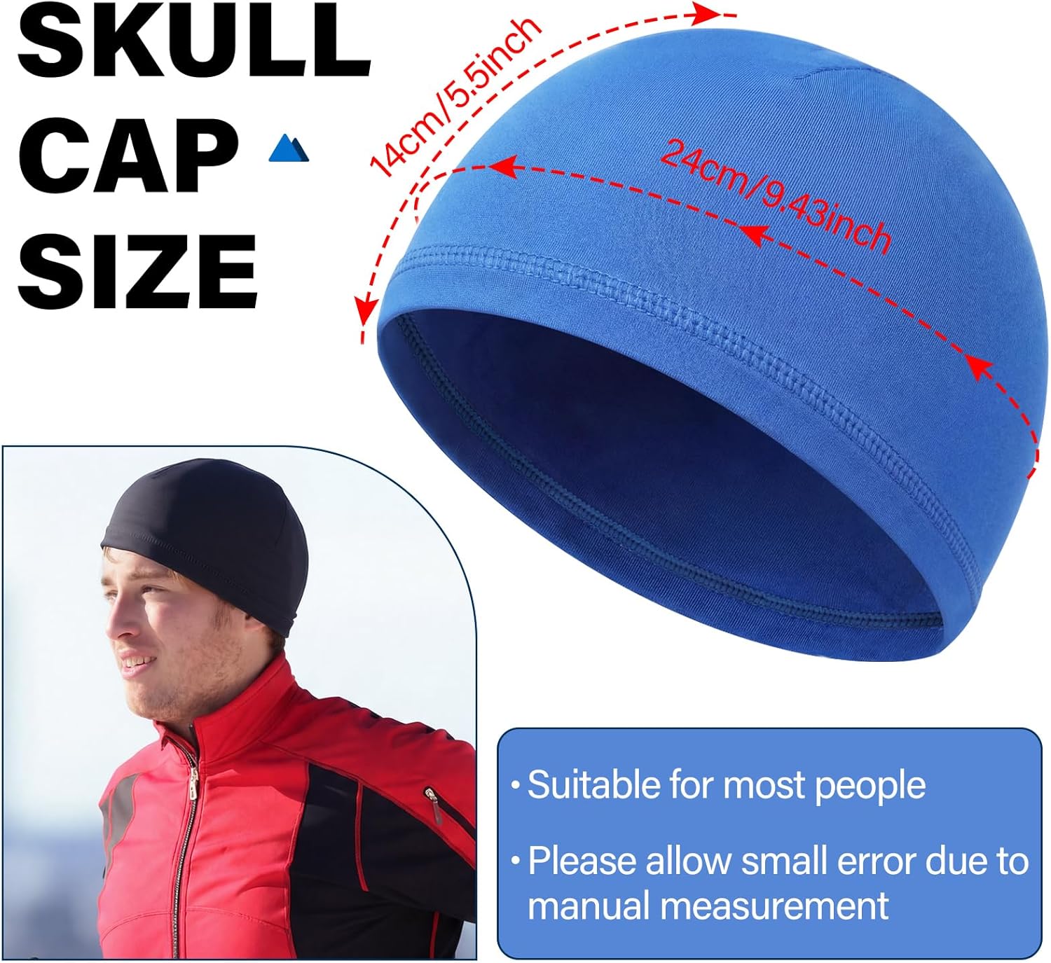 Janmercy 24 Pack Skull Cap Running Hats, Sweat Wicking Helmet Liner Men's Cooling Cycling Caps, Stretchy Beanie Headwear