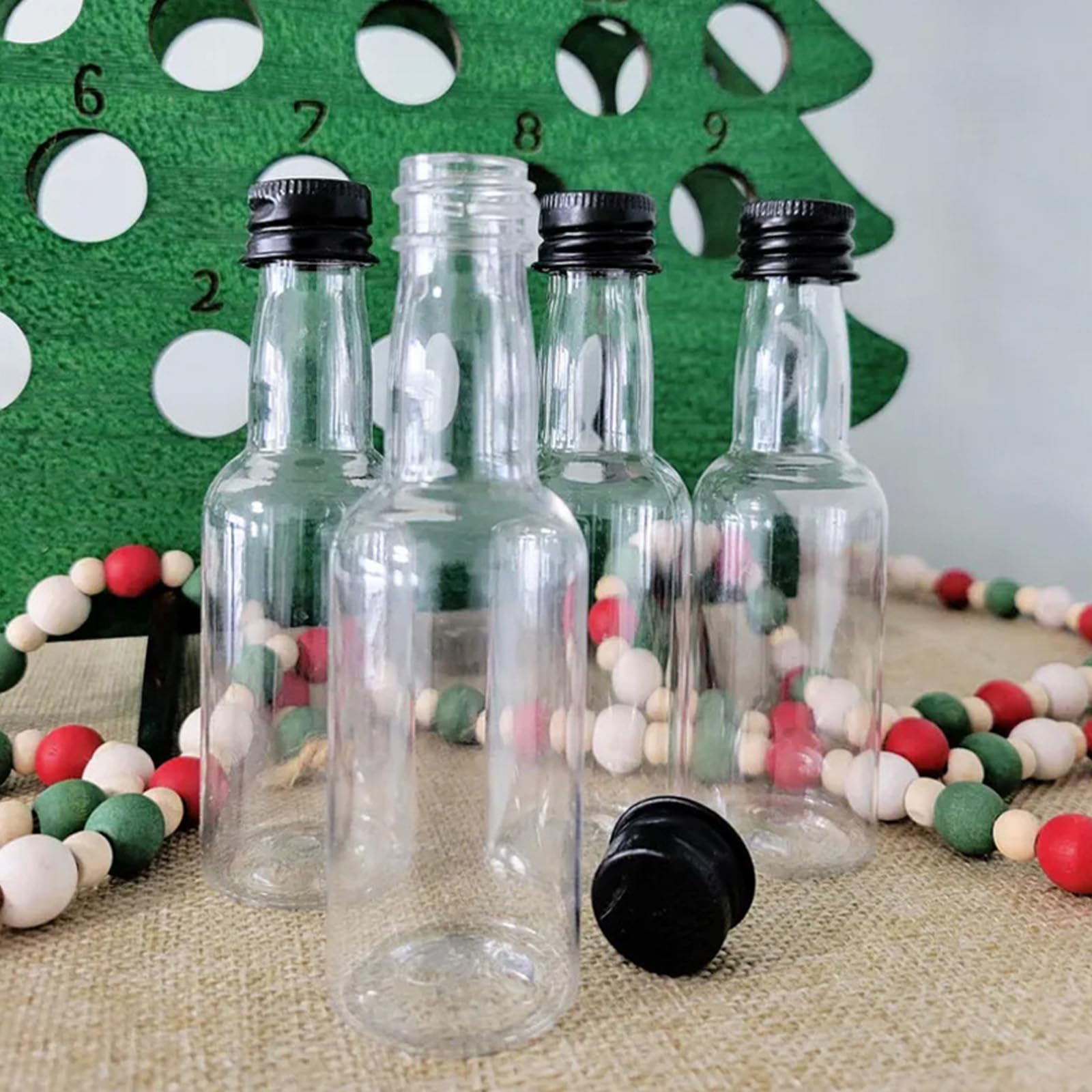 Weihnachts Count Down Displaybaum aus Naturholz für 24 Flaschen unterschiedlicher Größe, Weihnachtsdekoration für Familienfeiern, Miniatur Alkoholflaschen Adventskalender