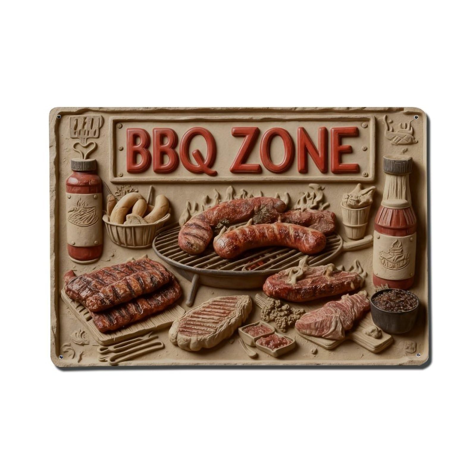 Iageret Vintage Bbq Zone Grilled Meat Sauce Metal Tin Sign Retro Wall Decor, Bar Garage Cafe Kitchen Home Wall Art Poster Decoration 8X12inches