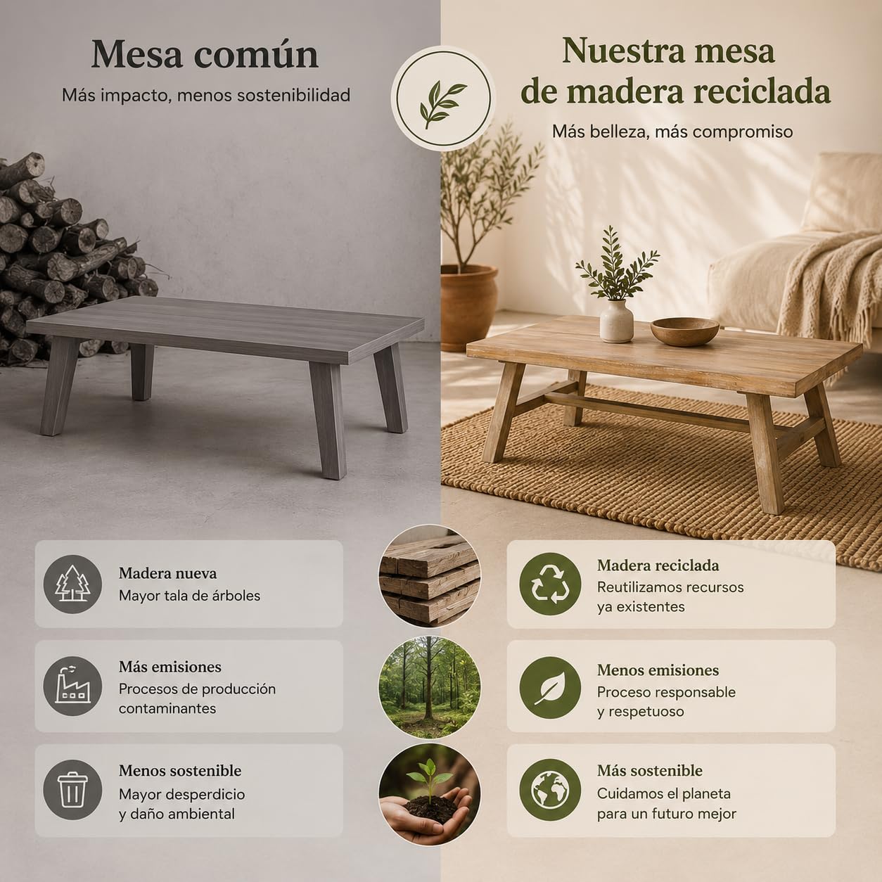 Mesa de Centro de Madera Reciclada Estilo WABI Sabi -con Patas Inclinadas y Refuerzo Horizontal - Mesa Auxiliar de Madera Maciza Sostenible Apto para salón y Pasillo. 120x55x38cm XZ-24897