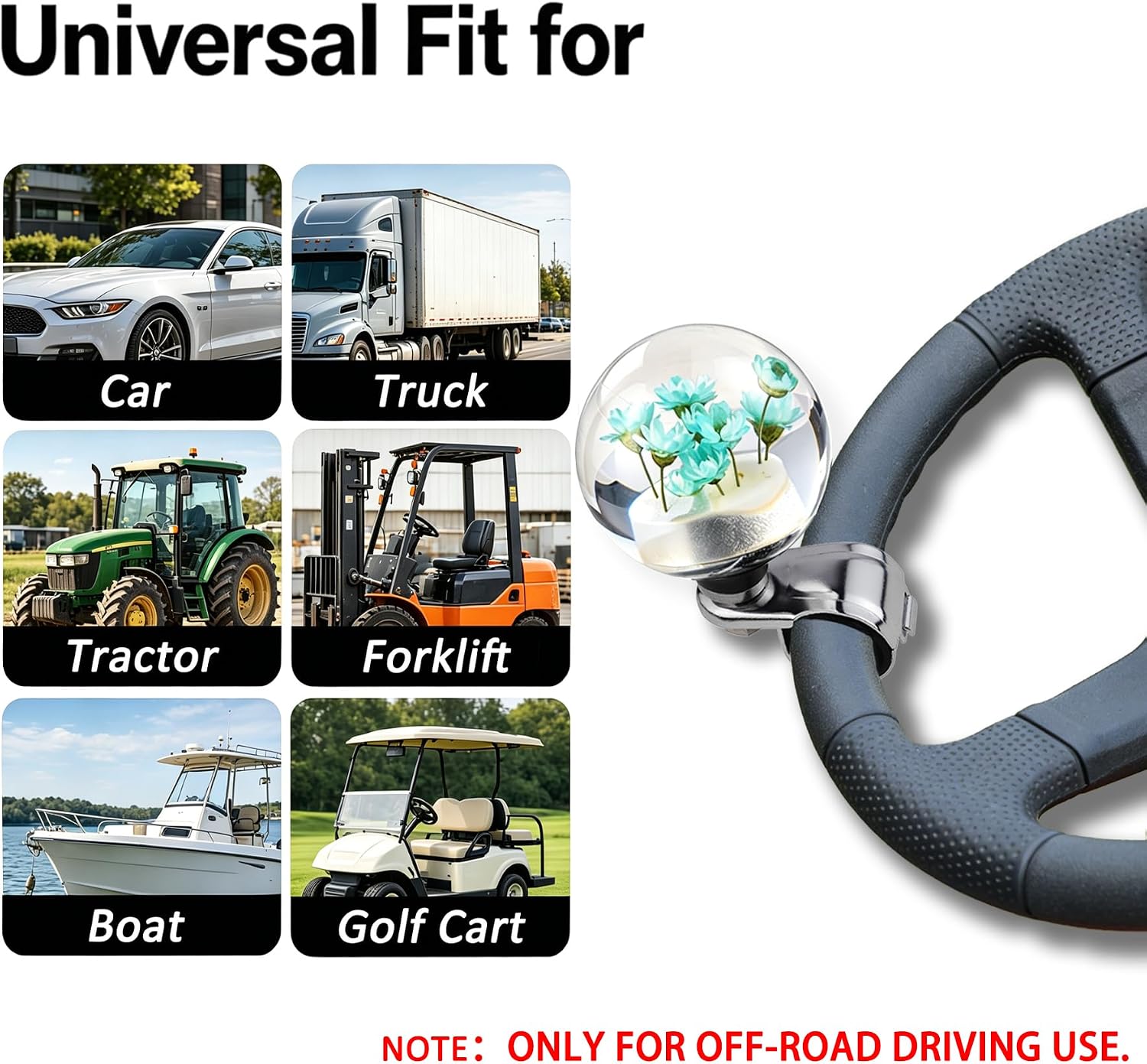 Flower Steering Wheel Booster,Universal Spinner Grip Knobs, Power Handle Suicide Knob for Most Agricultural Tractors Forklifts Lawn Mowers,Light Blue