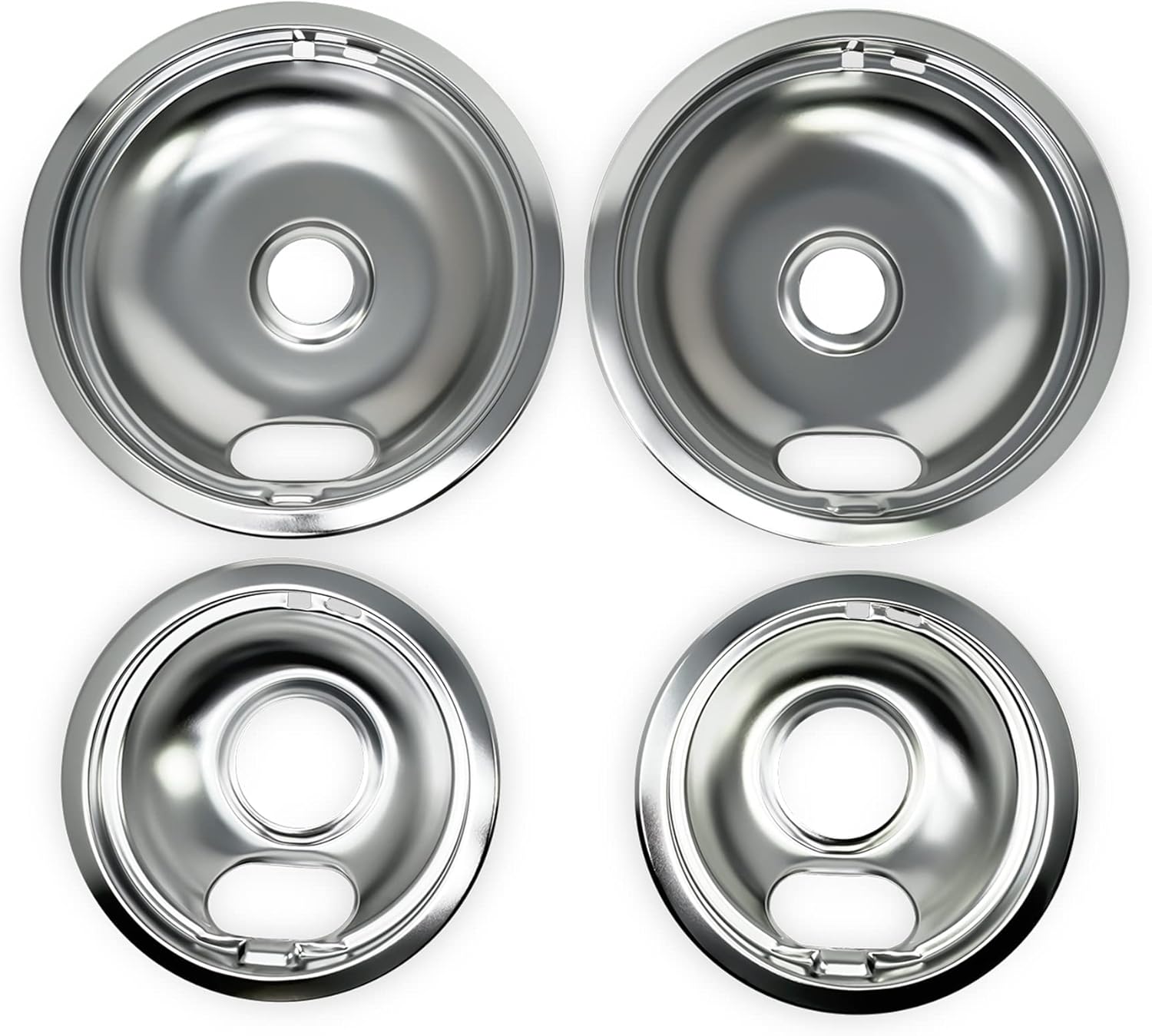 ForeverPRO W10278125 Electric Stove Drip Pans Replacement - 4 Pack Chrome Plated Universal Stove Drip Pans for Electric Stove Top, 2 Small 6" and 2 Big 8" Pans, Compatible with Whirlpool Drip Pans