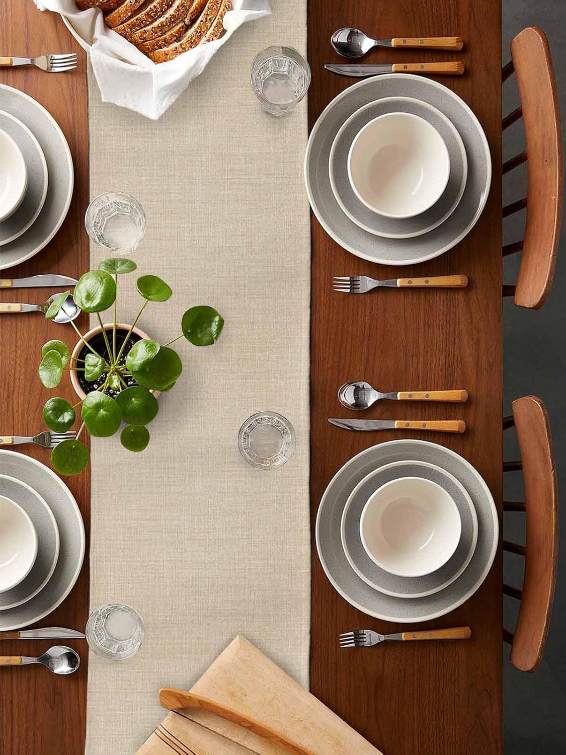 Beige Linen Bottom Table Runner 18x72 Inches Long Solid Color Farmhouse Cotton Linen Table Runner Burlap Style Farmhouse for Dinner Party Tabletop Decorations